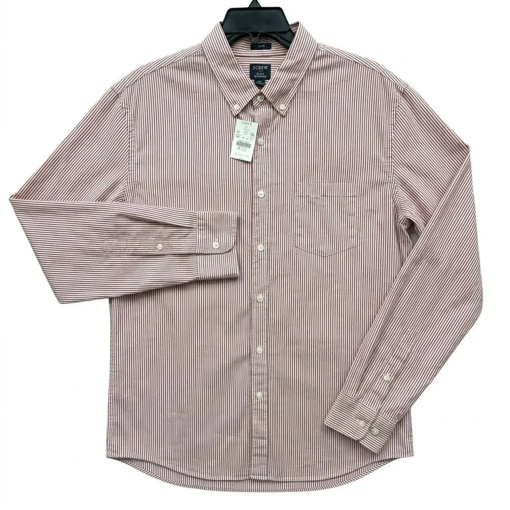 J.Crew Factory Flex Washed Slim Shirt Men XL Red Stripe Button-Down NWT